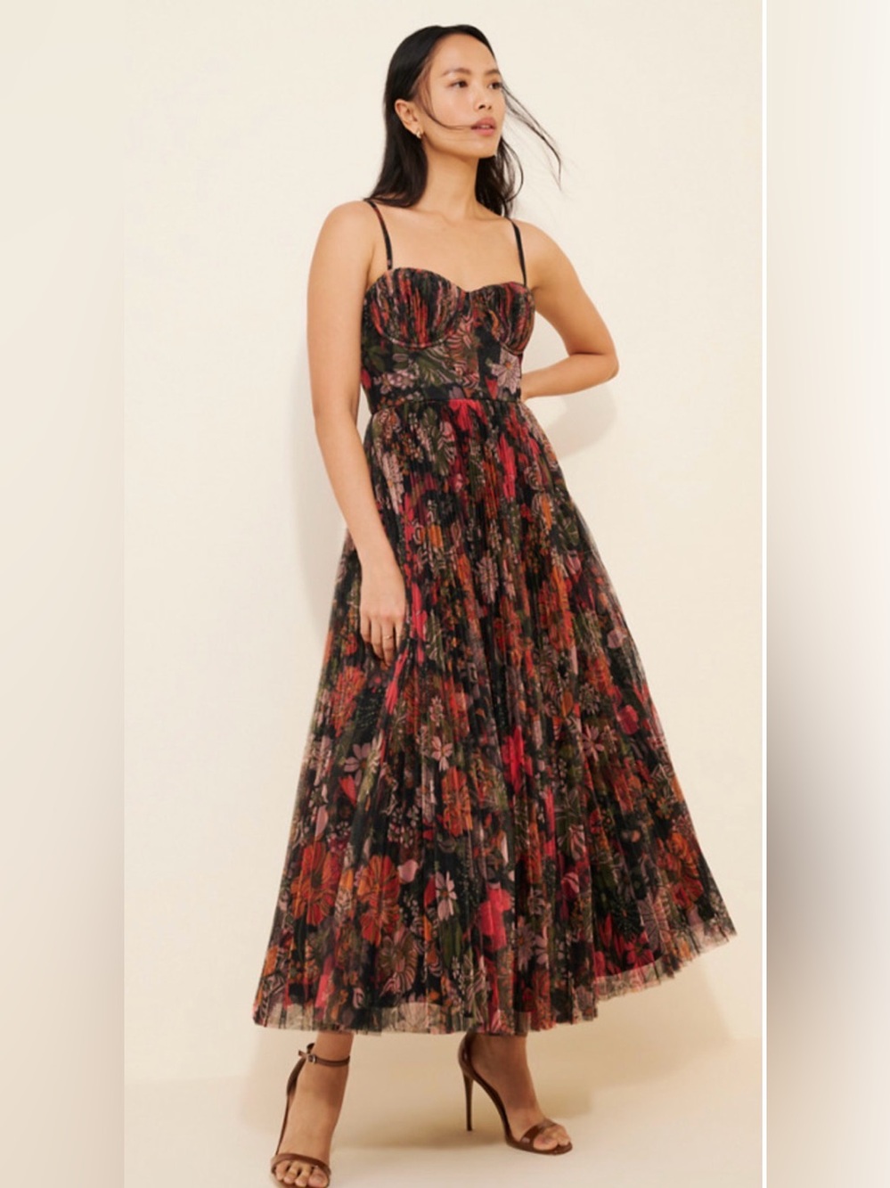 HUTCH ANTHROPOLOGIE FLORAL AMARA CORSET PLEATED TULLE FIT & FLARE MIDI DRESS 12